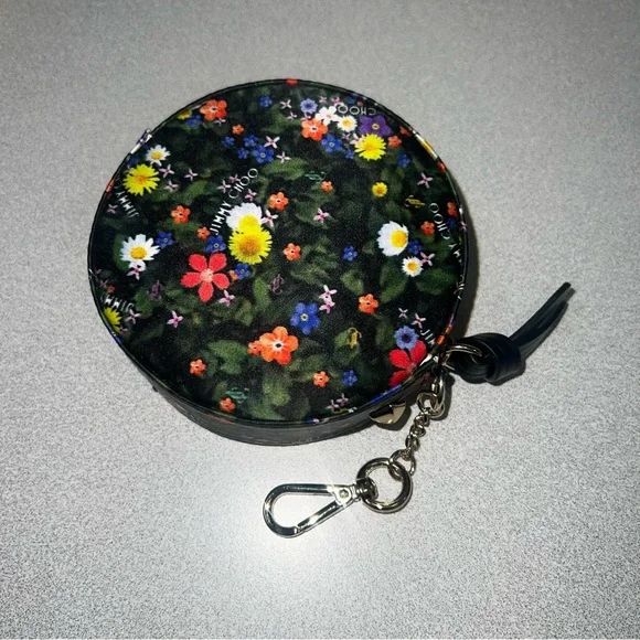 SALE!!! Jimmy Choo Satin silk floral logo coin pouch keychain wallet NEW
